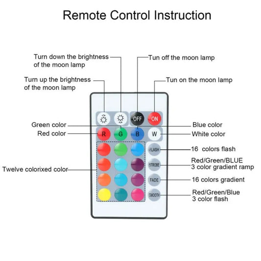 16 Colors Remote Control 3D Moon Lamp