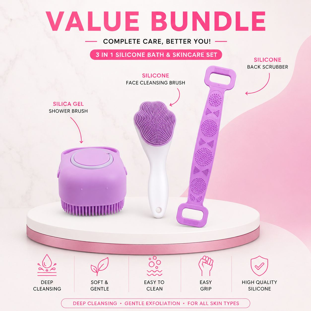 3 in 1 Silicone Bath & Skincare Value Bundle