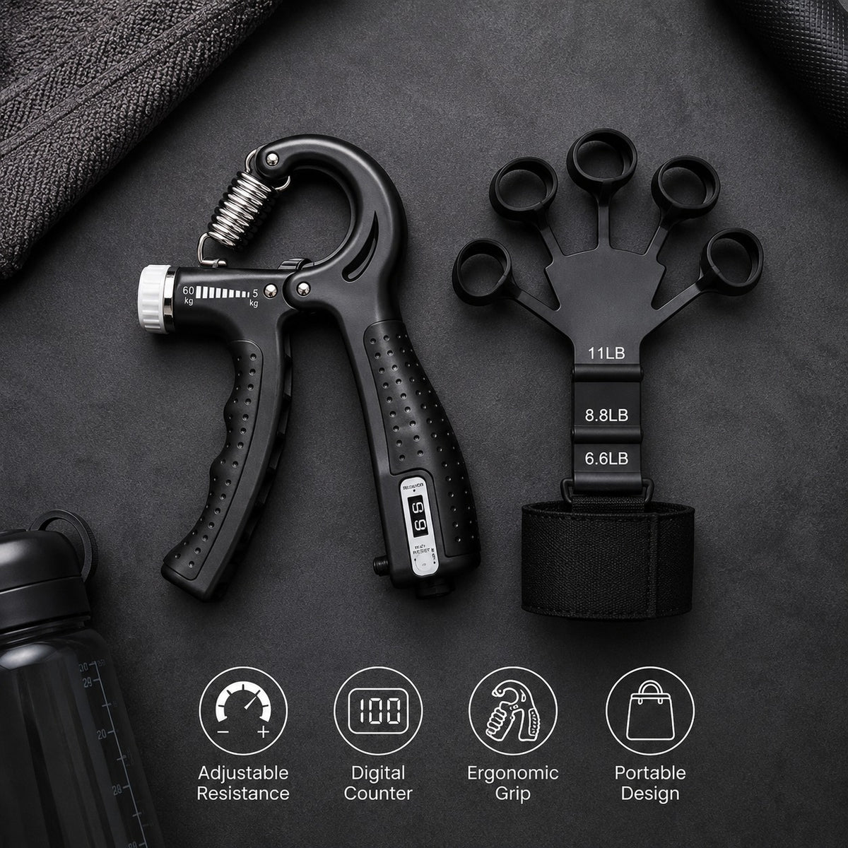 2-in-1 Adjustable Hand Grip & Finger Strengthener