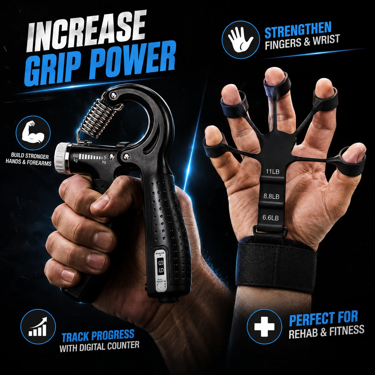 2-in-1 Adjustable Hand Grip & Finger Strengthener