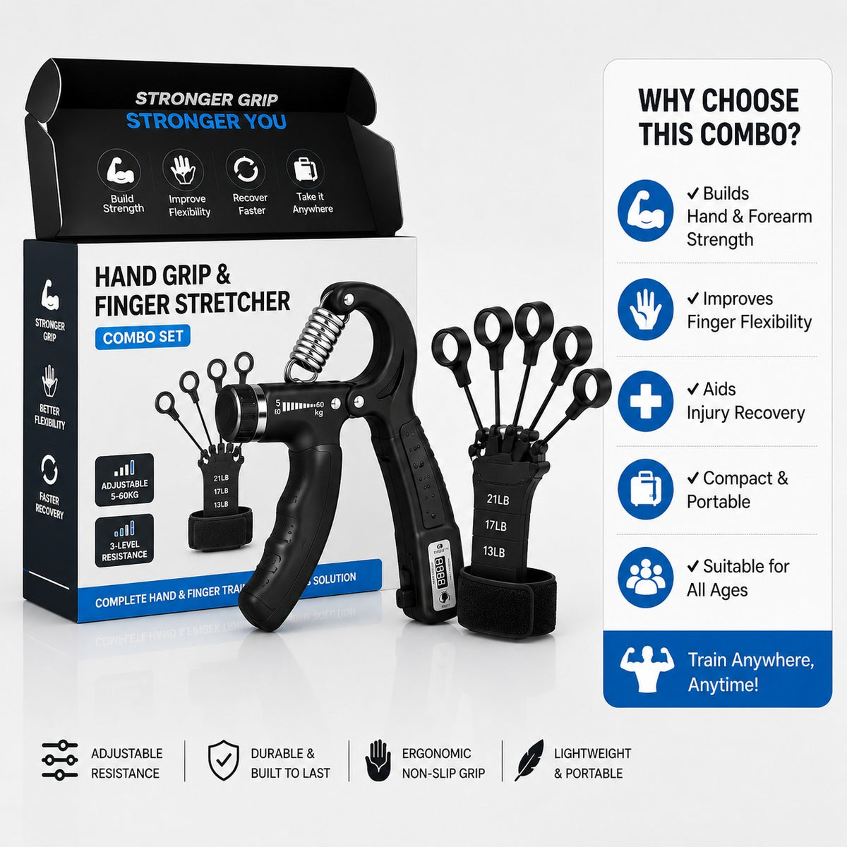 2-in-1 Adjustable Hand Grip & Finger Strengthener