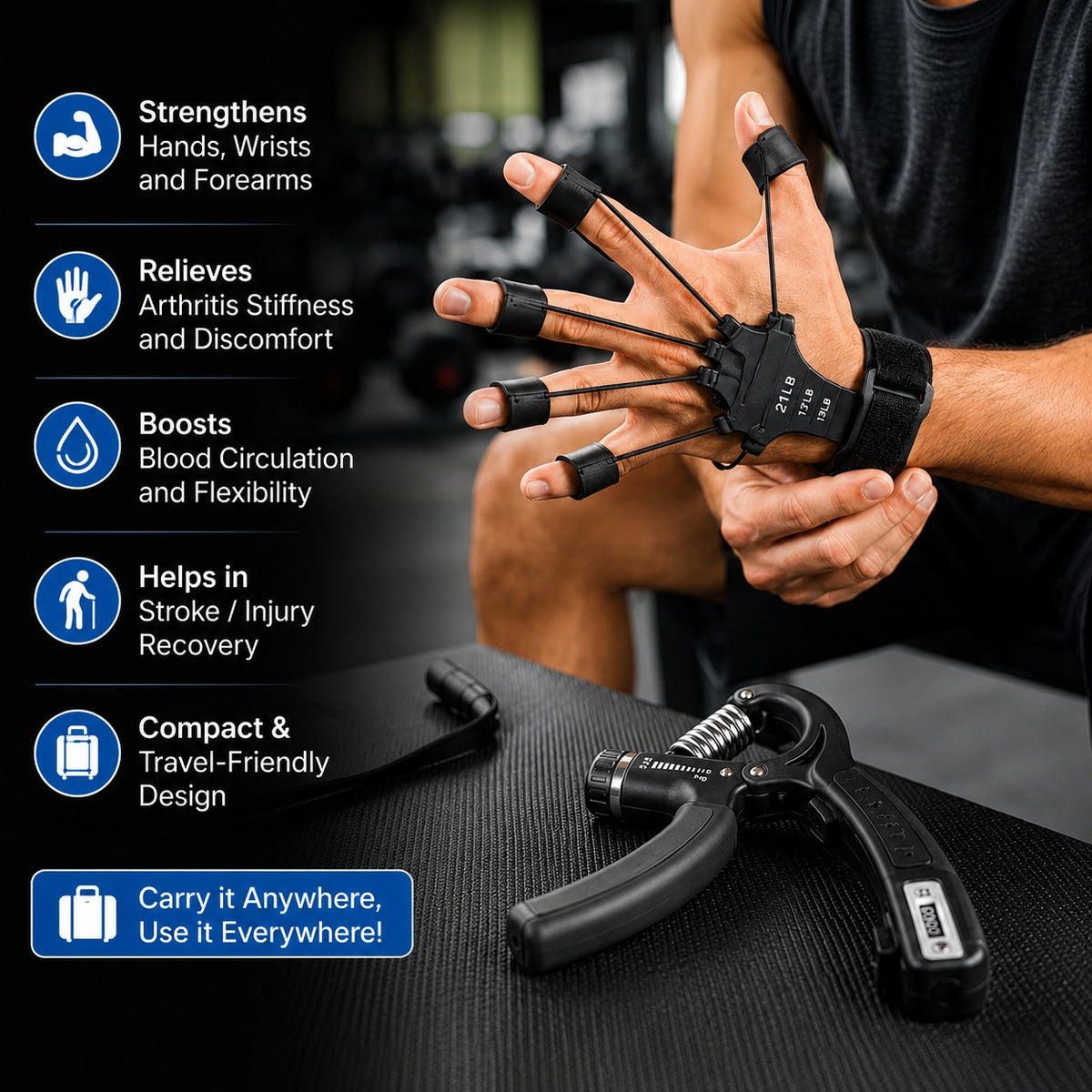 2-in-1 Adjustable Hand Grip & Finger Strengthener