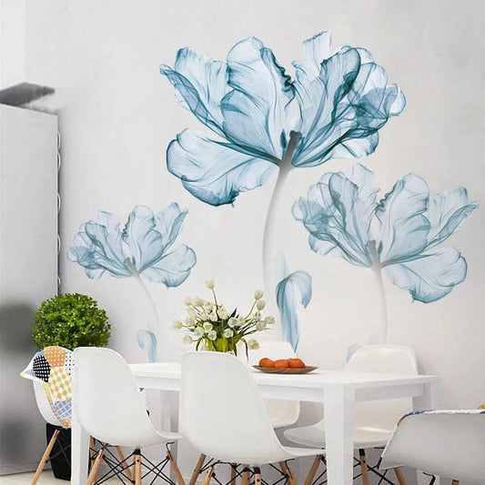 Nordic Blue Flower Wall Decals, Floral Stickers
