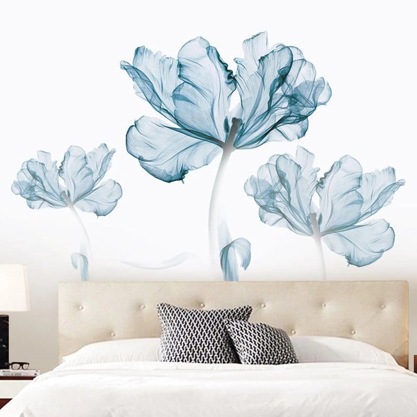Nordic Blue Flower Wall Decals, Floral Stickers