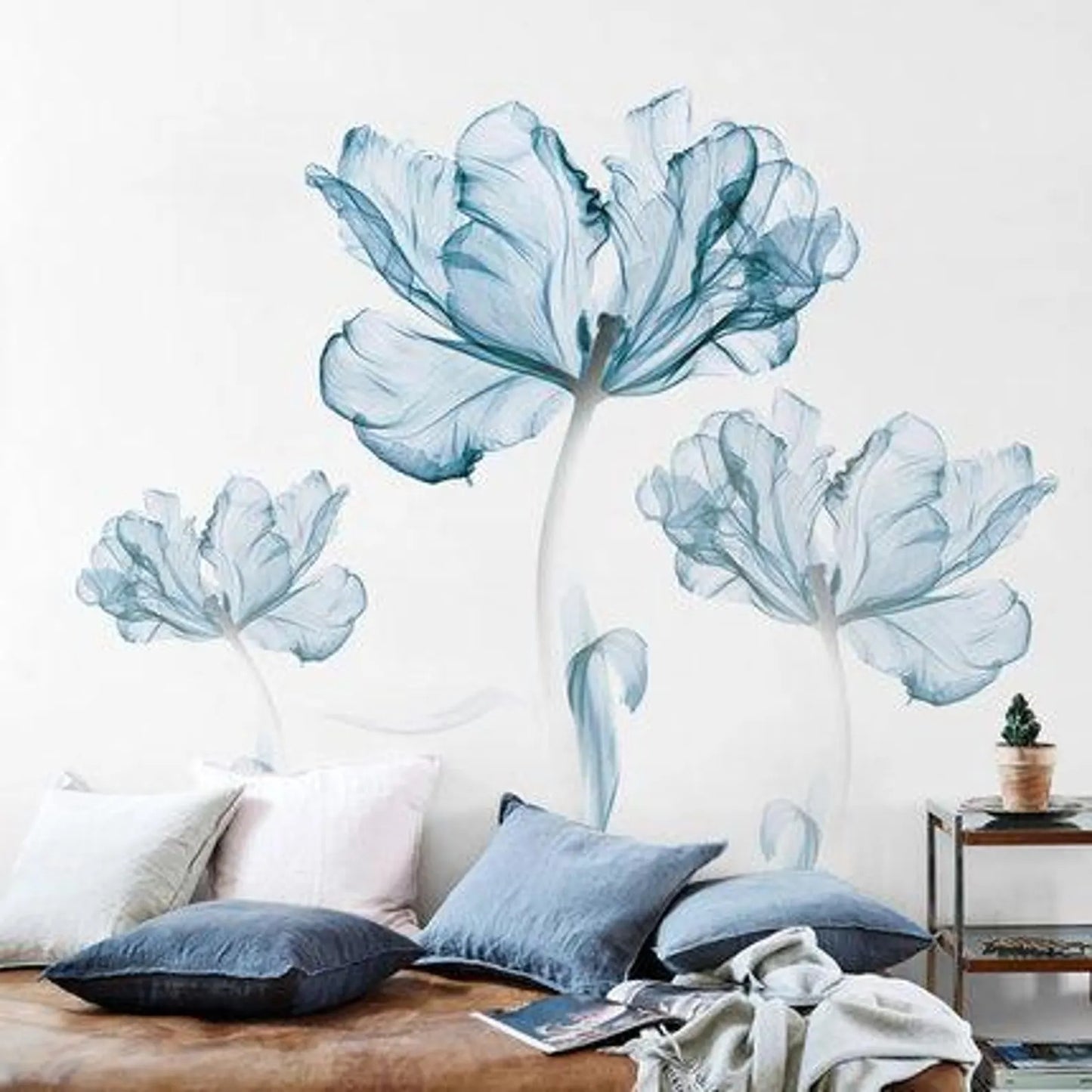 Nordic Blue Flower Wall Decals, Floral Stickers